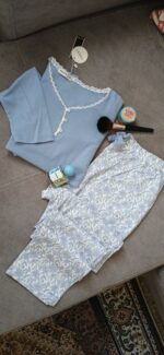 Pyjama Femme Haute Qualité "Nuit de Rêve" – Bleu & Dentelle Fine – Image 2