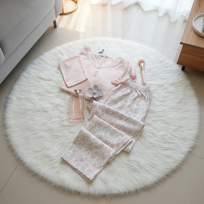 Pyjama femme TRESS couleur terracotta tissu côtelé et pantalon jogger à motifs - Mode nuit tendance Algérie chez Zinelle