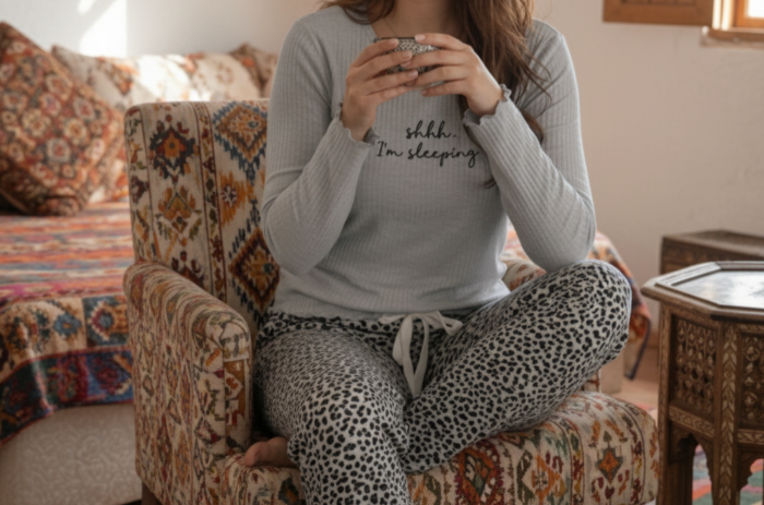 Pyjama pour femmes "Wild Grey" – Haut Côtelé & Pantalon Léopard – Image 8