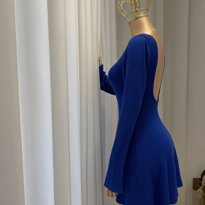 Robe d'Intérieur "Royal Blue" – Maille Douce & Manches Évasées – Image 2