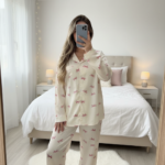 Ensemble Satin "Bridal Bows" – Chemise Rayée & Nœuds Roses