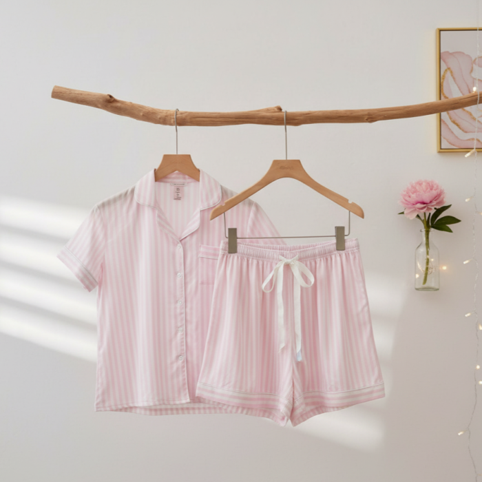 Pyjama femme rose à rayures – 95% coton – Image 2