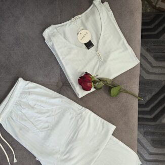 Ensemble Loungewear vert d'eau– 2 Pièces Côtelé avec Dentelle – TRESS