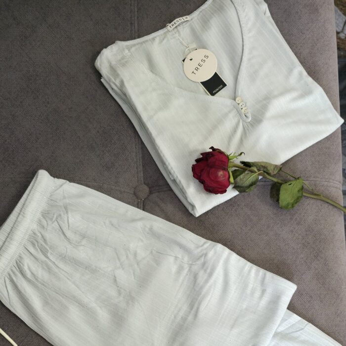 Ensemble Loungewear vert d'eau– 2 Pièces Côtelé avec Dentelle – TRESS – Image 5