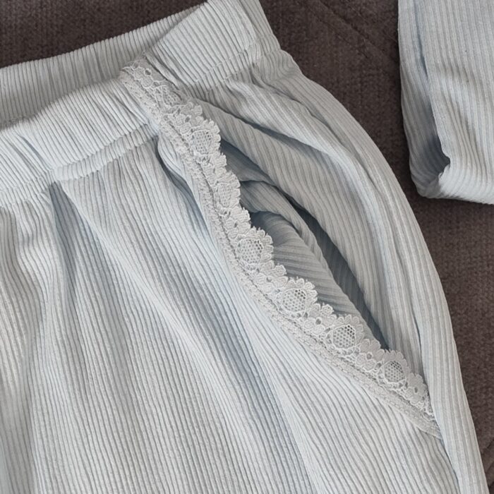 Pyjamas été pyjama femme coton bleu dentelle TRESS – Image 3