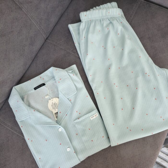 Pyjamas été femme en coton premium vert d’eau – Image 2