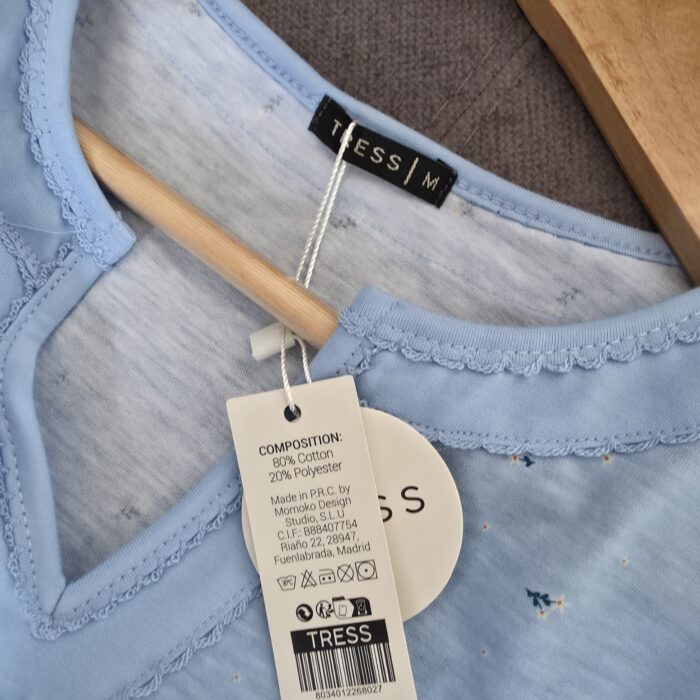 Chemise de nuit pour femme coton bleu ciel TRESS – Image 2