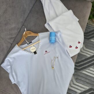 Pyjama été femme coton bleu ciel dentelle - TRESS