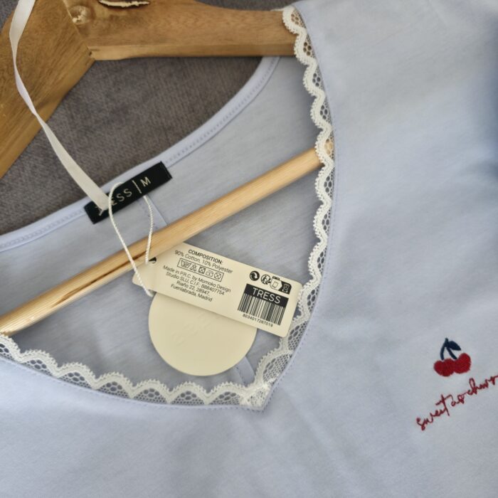 Pyjama été femme coton bleu ciel dentelle - TRESS – Image 3