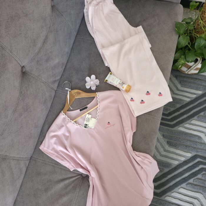 Pyjama femme coton confortable rose clair TRESS – Image 2
